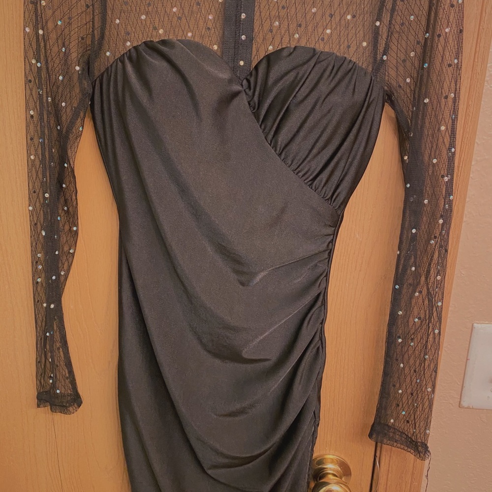 Rhinestone Black Short Dress